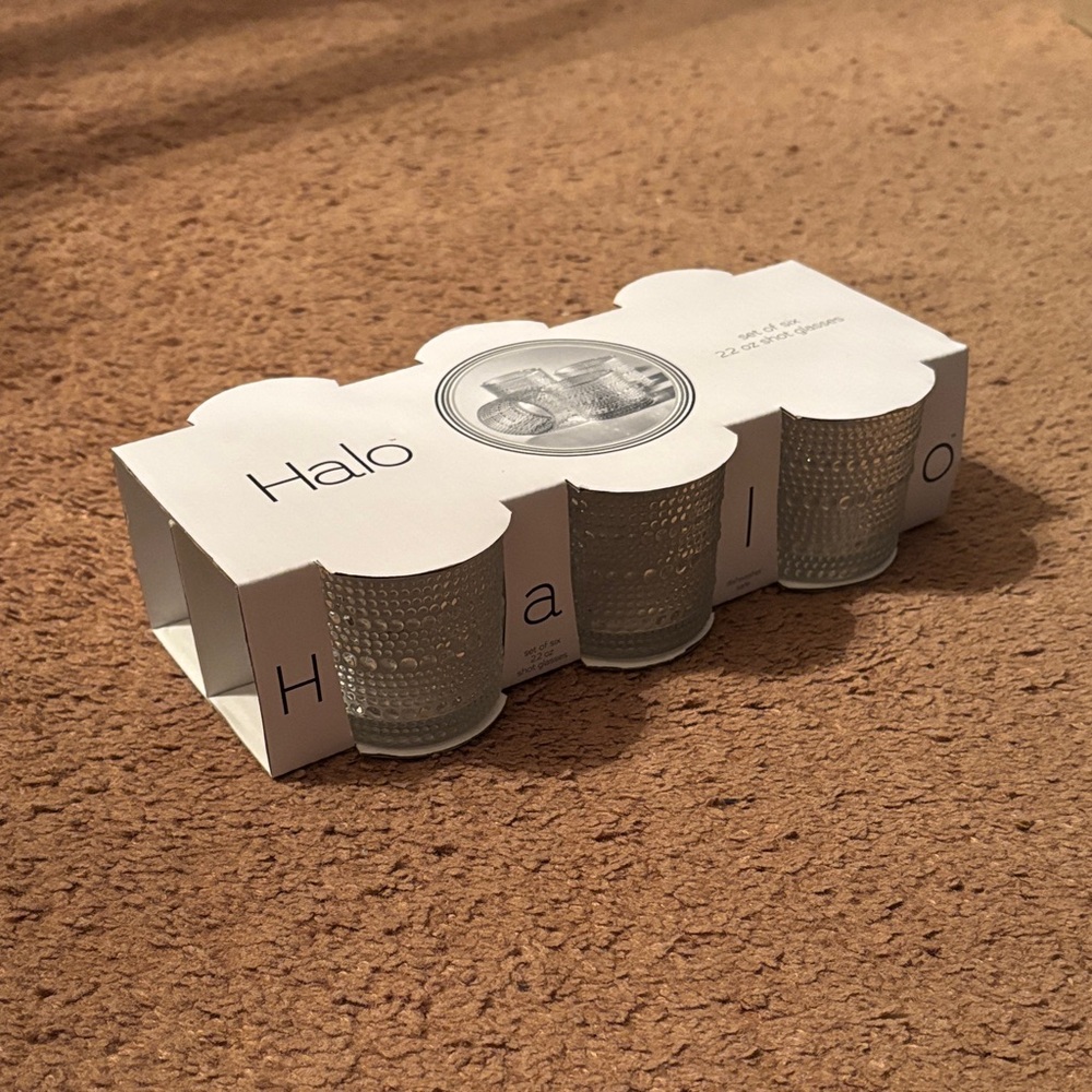 Halo Six Set of Textured Glass Shot Glasses Dishwasher Safe